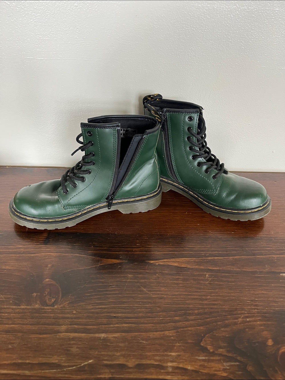 Dr. Martens Green Leather Combat Boots with Black Laces - Picture 4 of 7